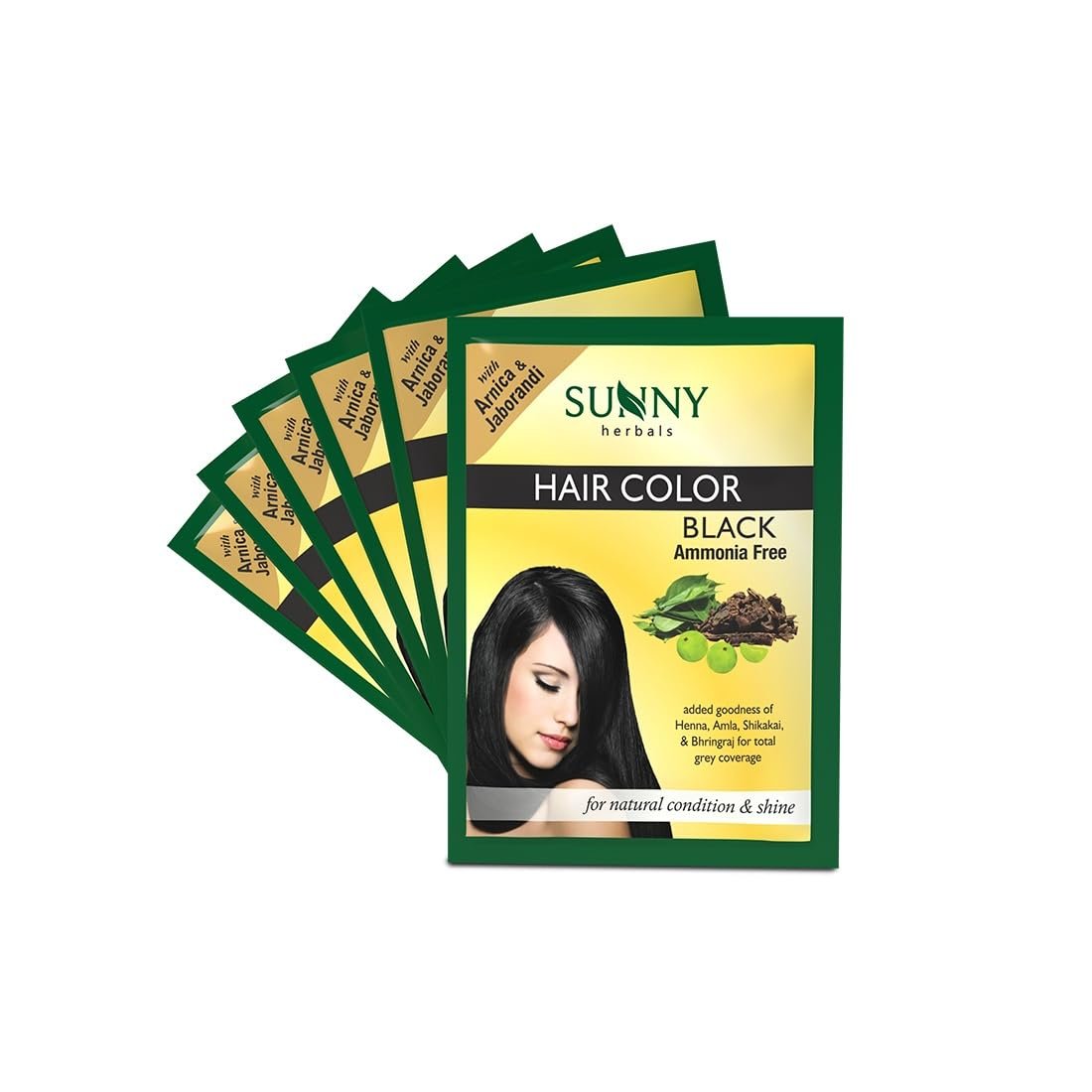 Sunny Herbals Black Hair Color | With Henna, Amla, Shikakai & Bhringraj | Long-Lasting Color | Deep Root-to-Tip Coverage | Ammonia-Free | Silicone-Free | Unisex | Natural Healthy Shine, Pack of 6