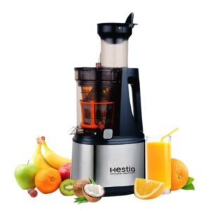 Hestia Nutri-Max Professional Cold Press Slow Juicer, 240 W motor | Patented Auger technology for 3x more juice | 3 Strainers for Juices, Sorbets, Nut Milk, etc | Longest warranty, easy usage | Grey