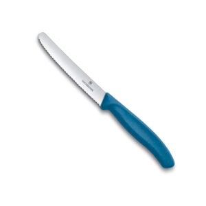 Victorinox Swiss Made, Stainless Steel Swiss Classic Paring Knife, 11 cm, Serrated Edge with Round Tip, Professional and Household Kitchen Tools, Kitchen Items, Blue, 6.7832.C1 | Multipurpose Knife