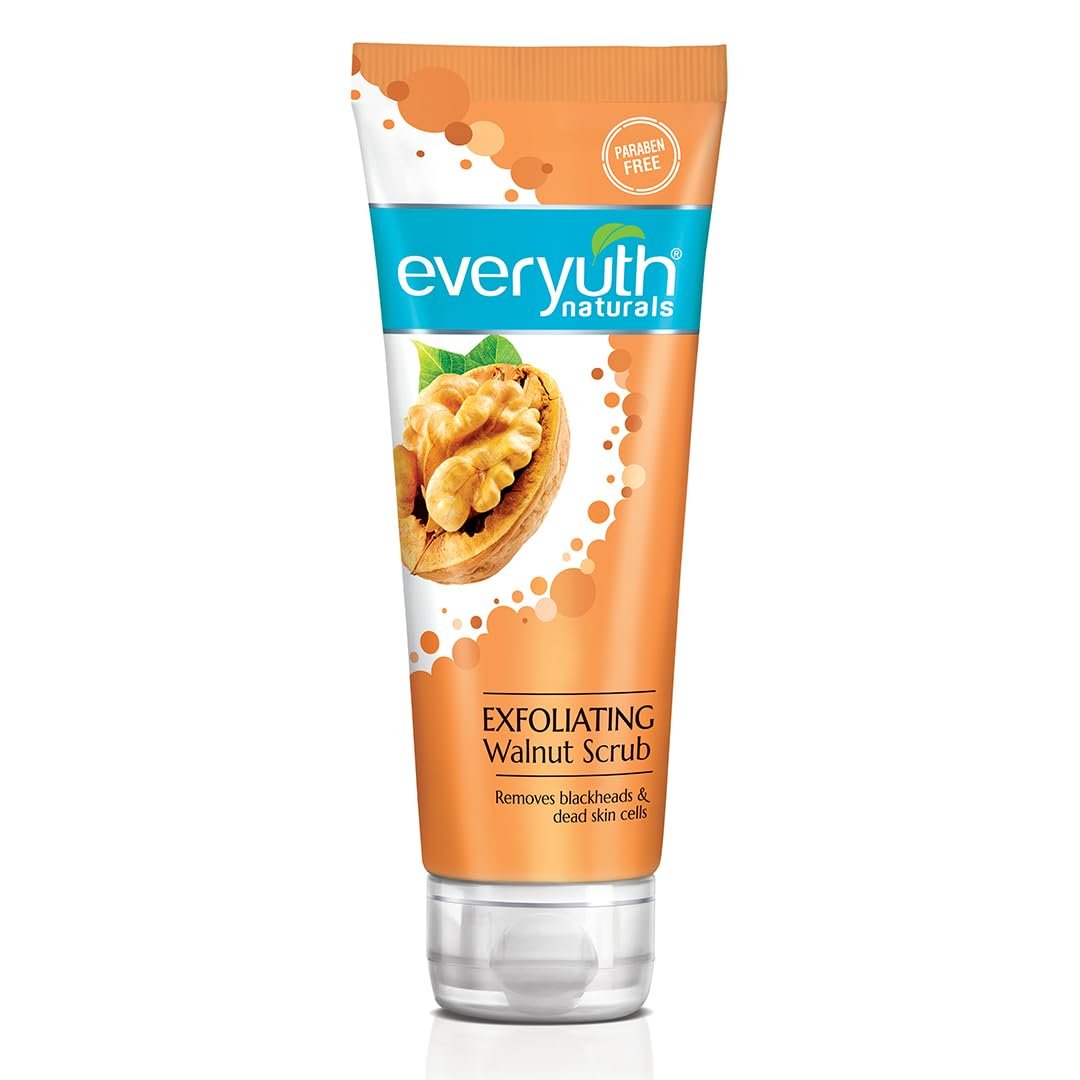 Everyuth Naturals Exfoliating Walnut Face Scrub | Removes Dead Skin, Blackheads & Whiteheads | Deep Exfoliation | With Walnut Shell|Oily, Dry, Normal, Combination & Sensitive Skin – 100g Tube