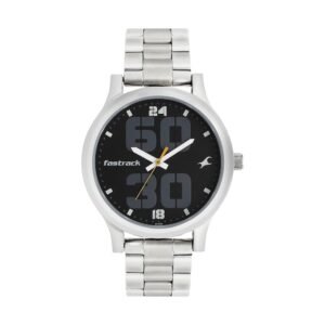 Fastrack Bold Quartz Analog Black Dial Silver Stainless Steel Strap Watch for Guys, Men- NT38051SM07