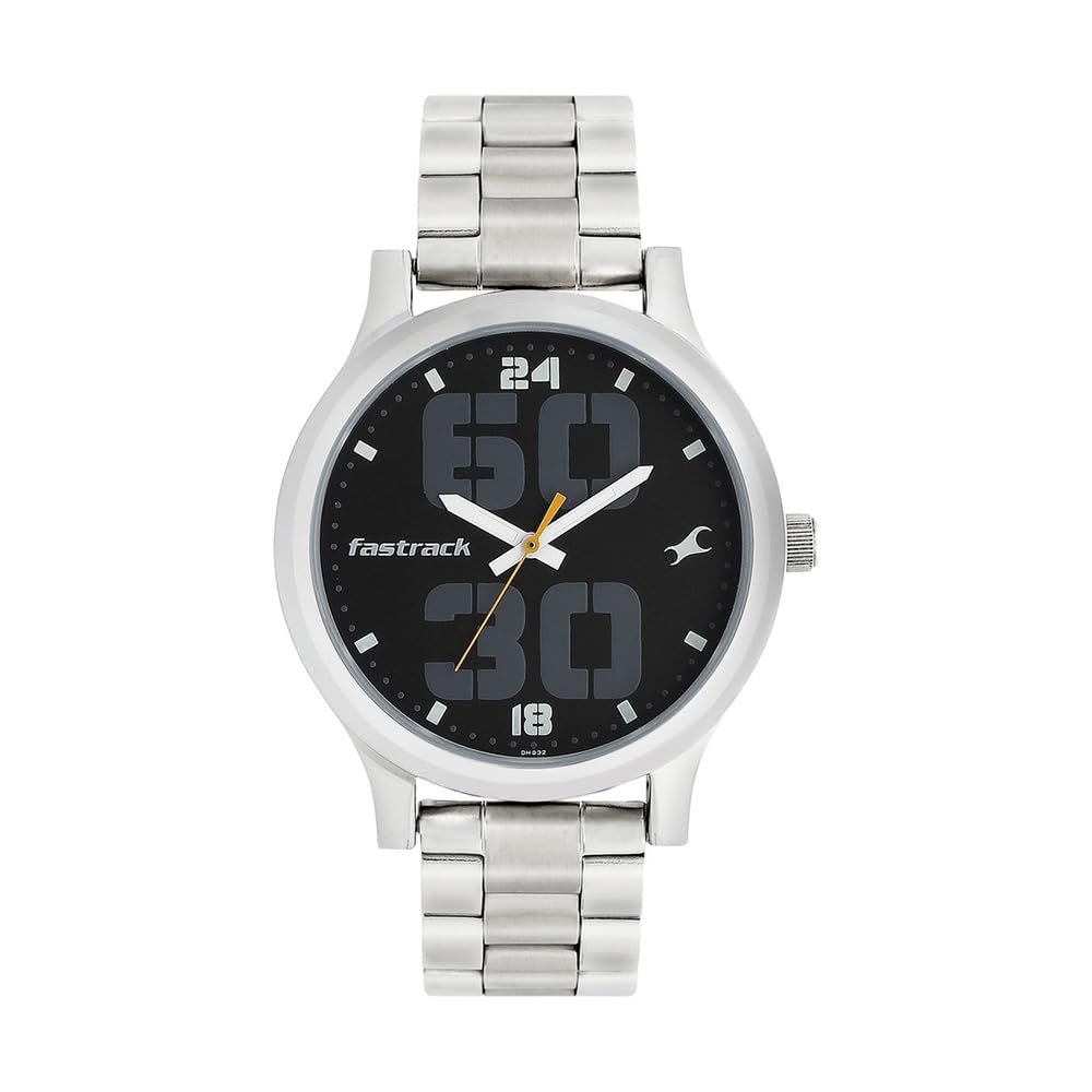 Fastrack Bold Quartz Analog Black Dial Silver Stainless Steel Strap Watch for Guys, Men- NT38051SM07