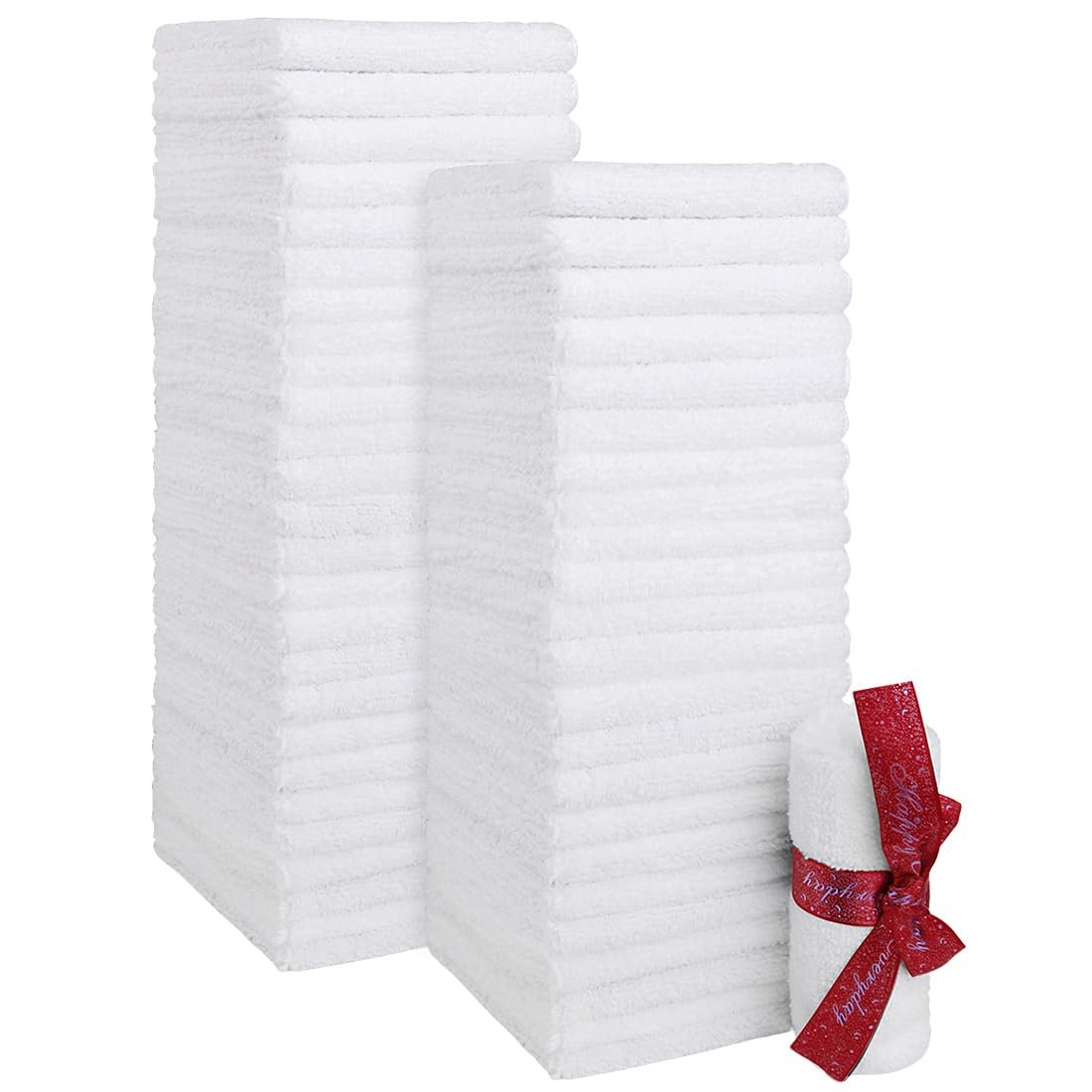 HOMEXCEL Microfiber Washcloths 50 Pack, Highly Absorbent and Soft Face Towel, Multi-Purpose White Wash Cloths for Bathroom, Hotel, Spa, Gym, and Kitchen, 12×12 Inch