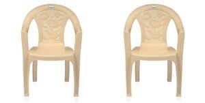 Nilkamal Plastic Chair for Living room with Arm |Set of 2 | 3 Year Warranty | For Home, Living Room, Outdoor | Marble Beige Colour | CHR2060