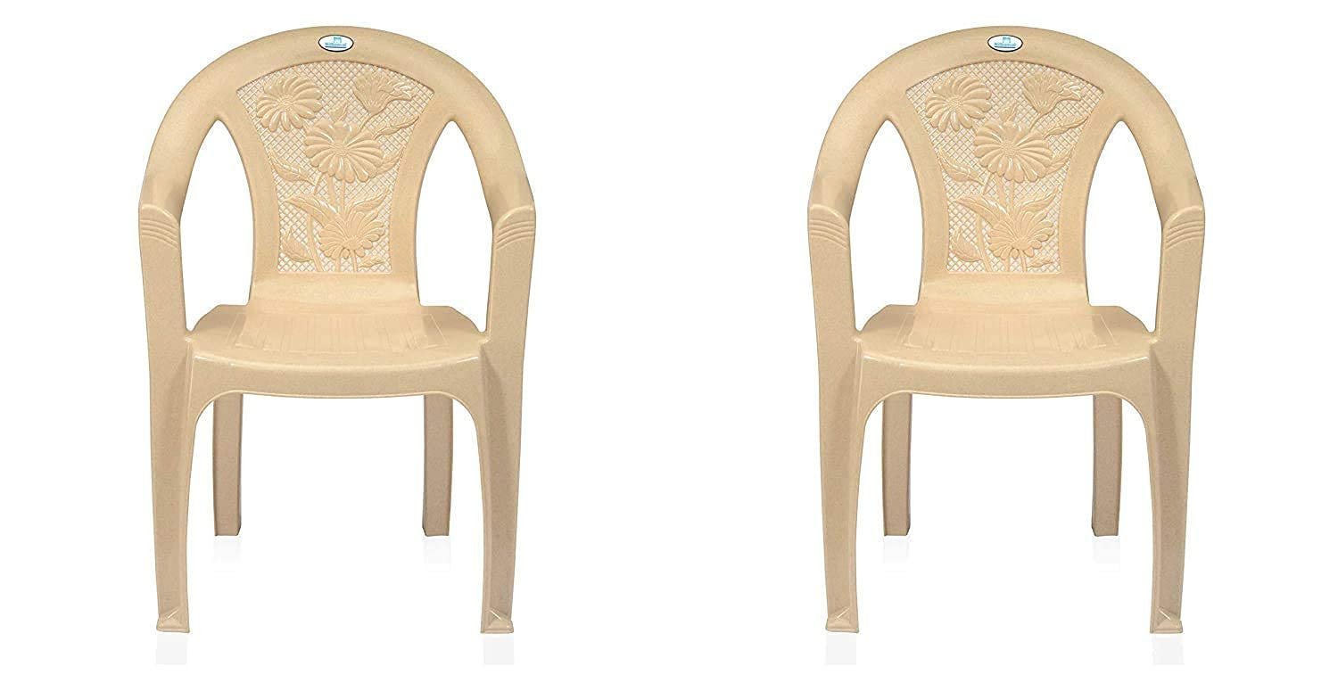 Nilkamal Plastic Chair for Living room with Arm |Set of 2 | 3 Year Warranty | For Home, Living Room, Outdoor | Marble Beige Colour | CHR2060