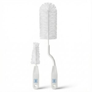 Mee Mee Nylon Bottle Brush with Nipple Cleaner | 360° Rotating Handle | High-Density Soft Bristles | BPA Free | Scratch-Free Cleaning | Non-Toxic | Easy Grip | Dishwasher Safe (White)