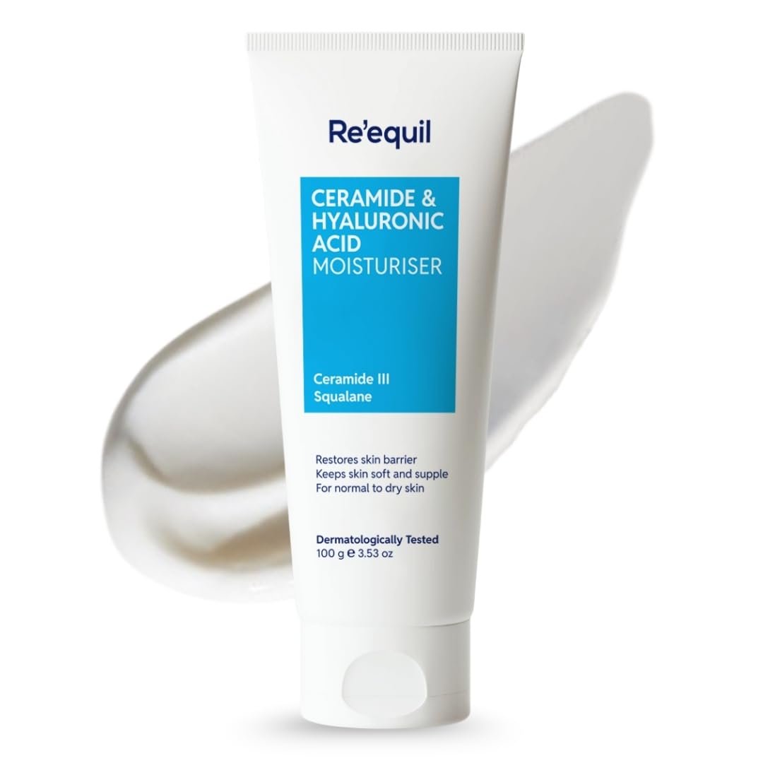 RE’ EQUIL Ceramide & Hyaluronic Acid Moisturiser | Moisturizer For Face | Barrier Repair Cream | Long Lasting Hydration | Suitable For Normal To Dry Skin | 100G