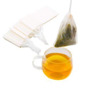 Tea Filter Bags, Safe and Natural Material, Disposable Tea Infuser, Empty Tea Bag with Drawstring for Loose Leaf Tea, Set of 100（3.15 x 3.94 inch ） (White)