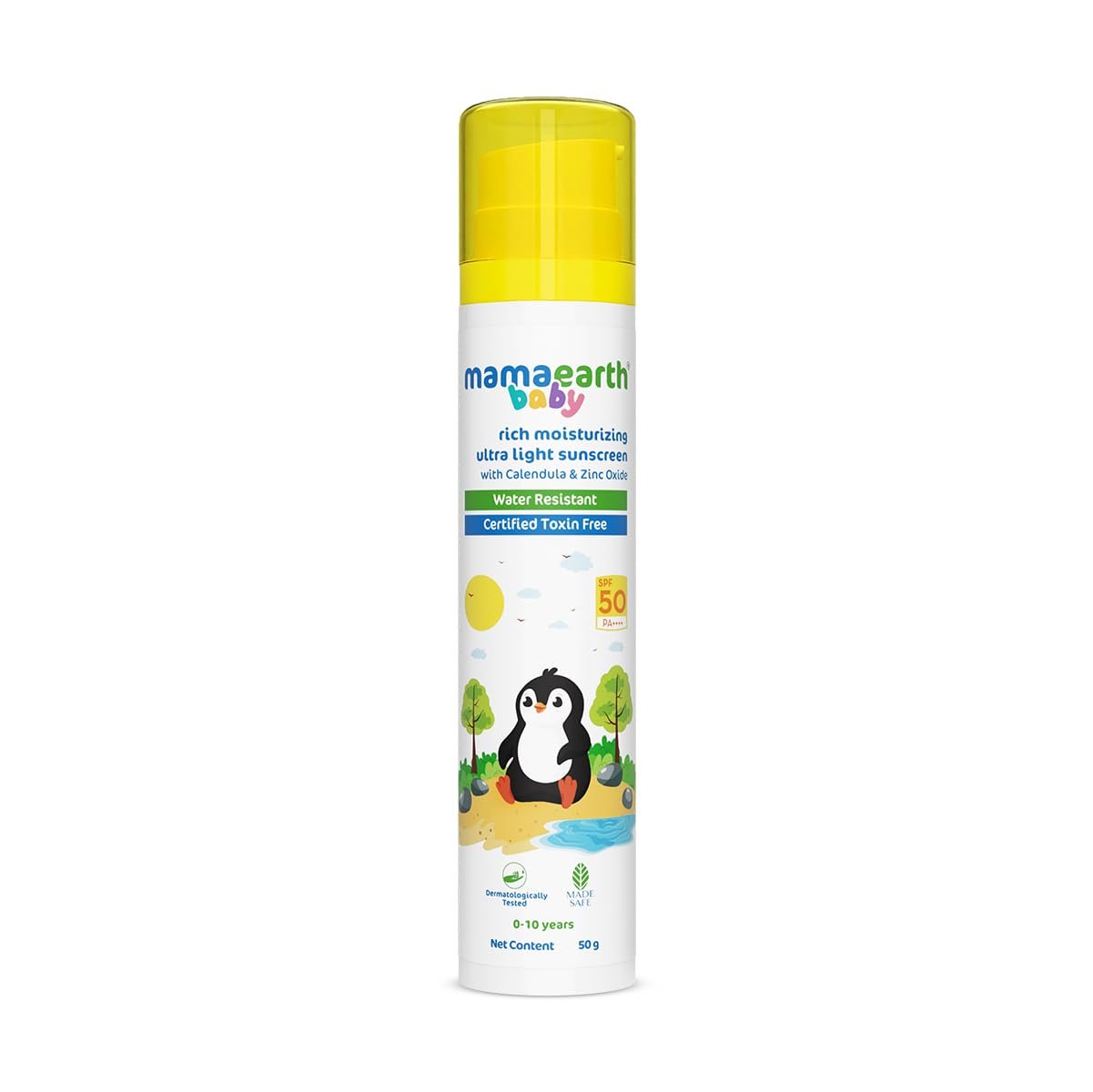 Mamaearth Baby Rich Moisturizing Ultra Light Sunscreen – 50g | SPF 50 & PA++++ | Water Resistant | Lightweight & Moisturizing | Suits all Skin Type | Safe For Babies | Dermatological Tested | Hydrating Sun Protection