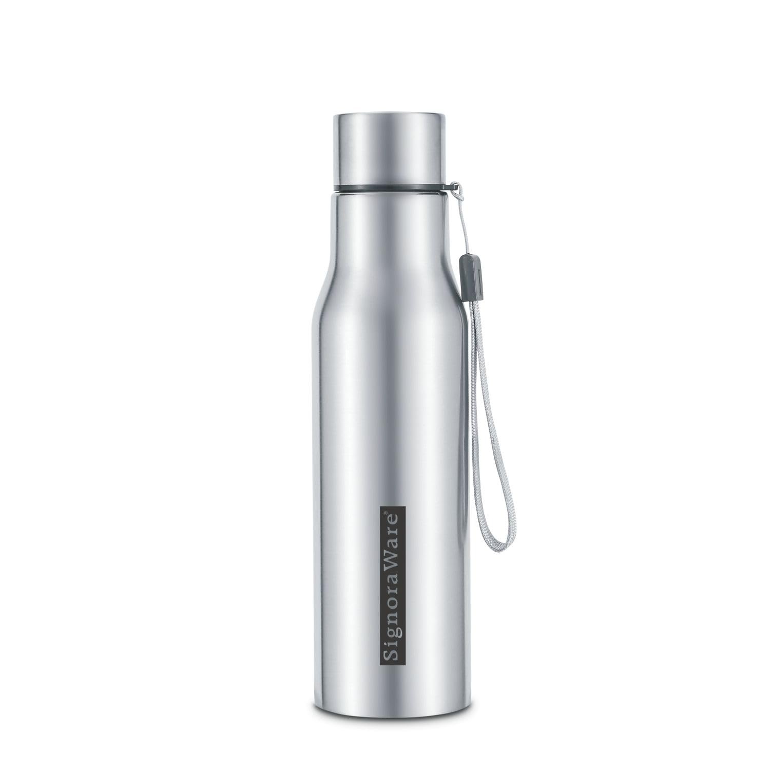 SignoraWare Blaze Single Walled ISI Certified Stainless Steel Bottle With Hanging Strip | Airtight & Leakproof | Ideal for Office Use | Great for Camping, Sports & Outdoor Activities ( 1 Ltr | Steel)