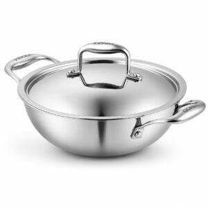 Vinod Platinum Triply Stainless Steel Extra Deep Kadai – 3.2 L, 24 cm