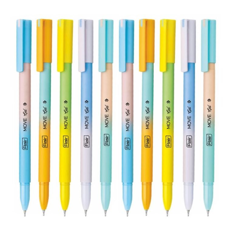 FLAIR Move Gel Pen | Minimalistic & Aesthetic Matt Finish Pastel Body Colors | Effortless Writing With Sleek Clip Design | Blue Ink, Set Of 10