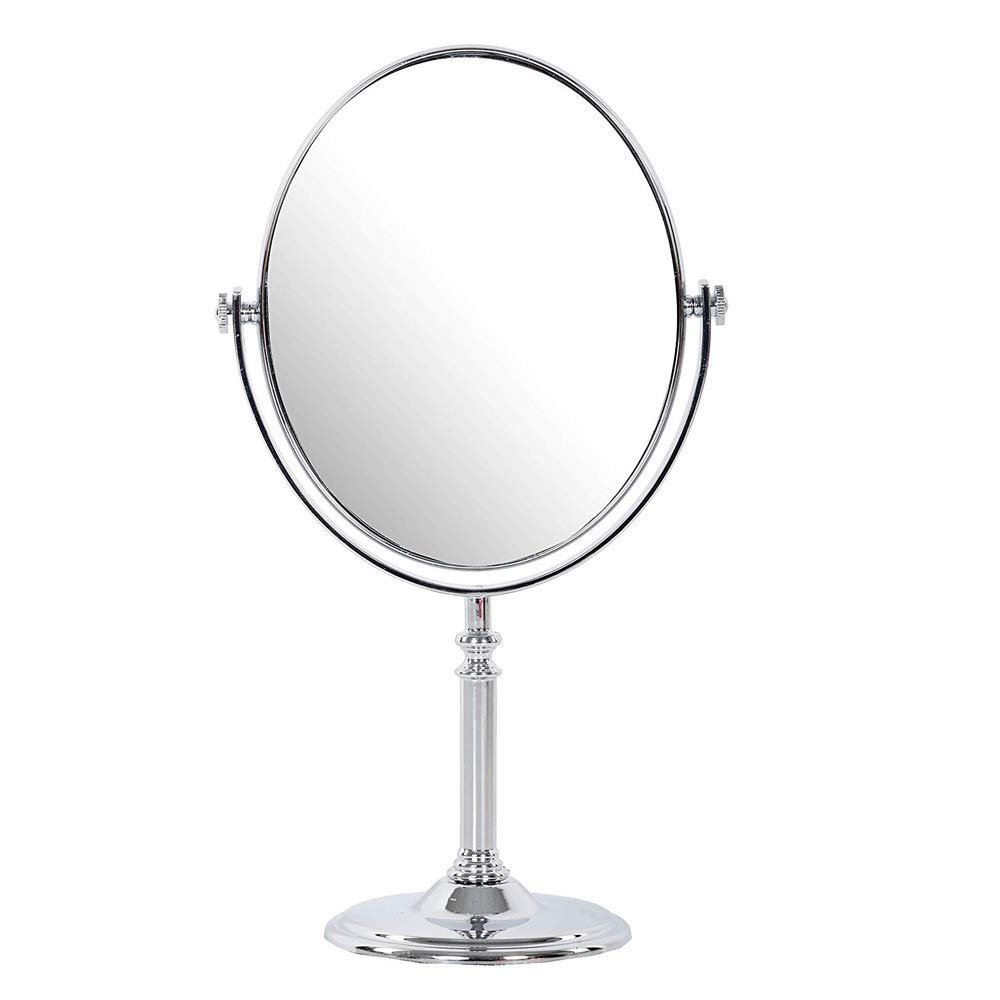 Makeup Mirror | Magnifying Mirror Makeup | Double Side Magnification | Tabletop Vanity Hand Mirrors Stand | 5X and 1X| (Men & Women-Silver)
