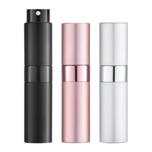 Toureal 8 ml Perfume Atomiser Empty (Pack of 3) Mini Spray Bottle, Perfume Container, Perfume Atomiser Refillable (Silver, Pink, Black)