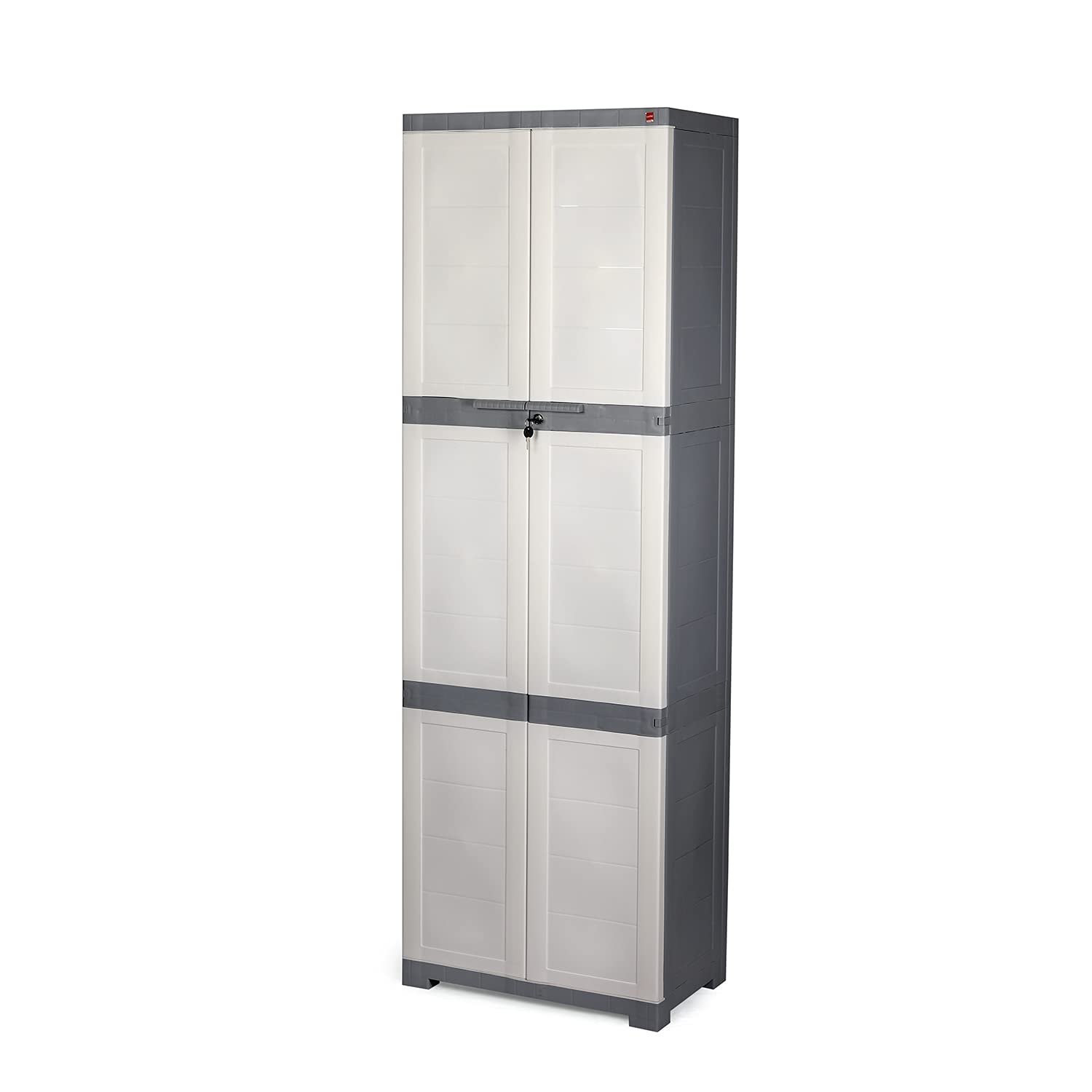 Cello Novelty Large Plastic Cabinet with Dustproof Doors| 3 Year Warranty | Almirah, Cupboard, Wardrobe for Home, Living Room, Bedroom, Kitchen, Office, Outdoor| White & Grey Colour