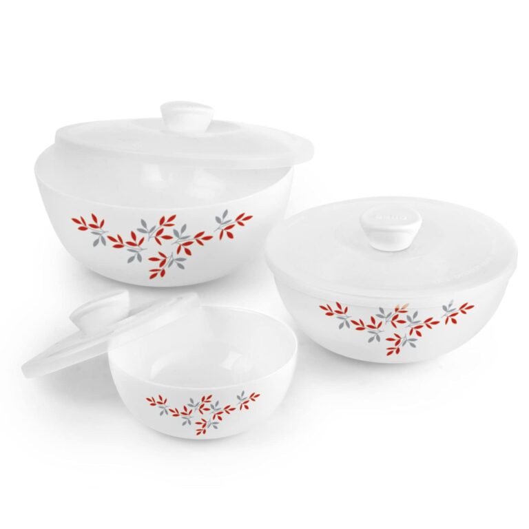 CELLO Opalware Twilight Floral Mixing Bowl Set with Lids, Set of 3 (500ml, 1000ml, 1500ml) | Lightweight, Thermal Resistant | Microwave & Dishwasher Safe | Bone Ash-Free | Ideal for Dining & Gifting