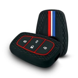 keyzone Striped Silicone Key Cover Compatible forPunch EV,Altroz,Nexon EV,Punch,Tigor EV,Safari,Tiago EV,Nexon,Harrier,Tiago,Tigor 4 Button Smart Key (Black)