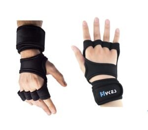 Hykes Gym Gloves – Weight Lifting Hand Grips with Wrist Wrap Support – Workout, Excercise, Fitness, Training, Powerlifting – Men and Women (Medium, Neoprene, Black)