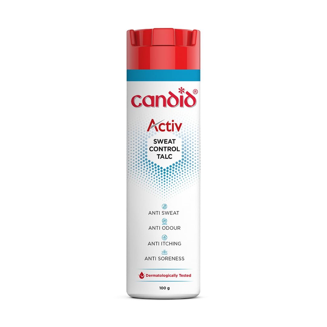 Candid Activ Sweat Control Talc | Anti-Sweat Talcum Powder for Men & Women | Controls Body Odour, Itching & Rashes | Anti-Fungal, Cooling Formula | Keeps Skin Dry & Fresh | 100g