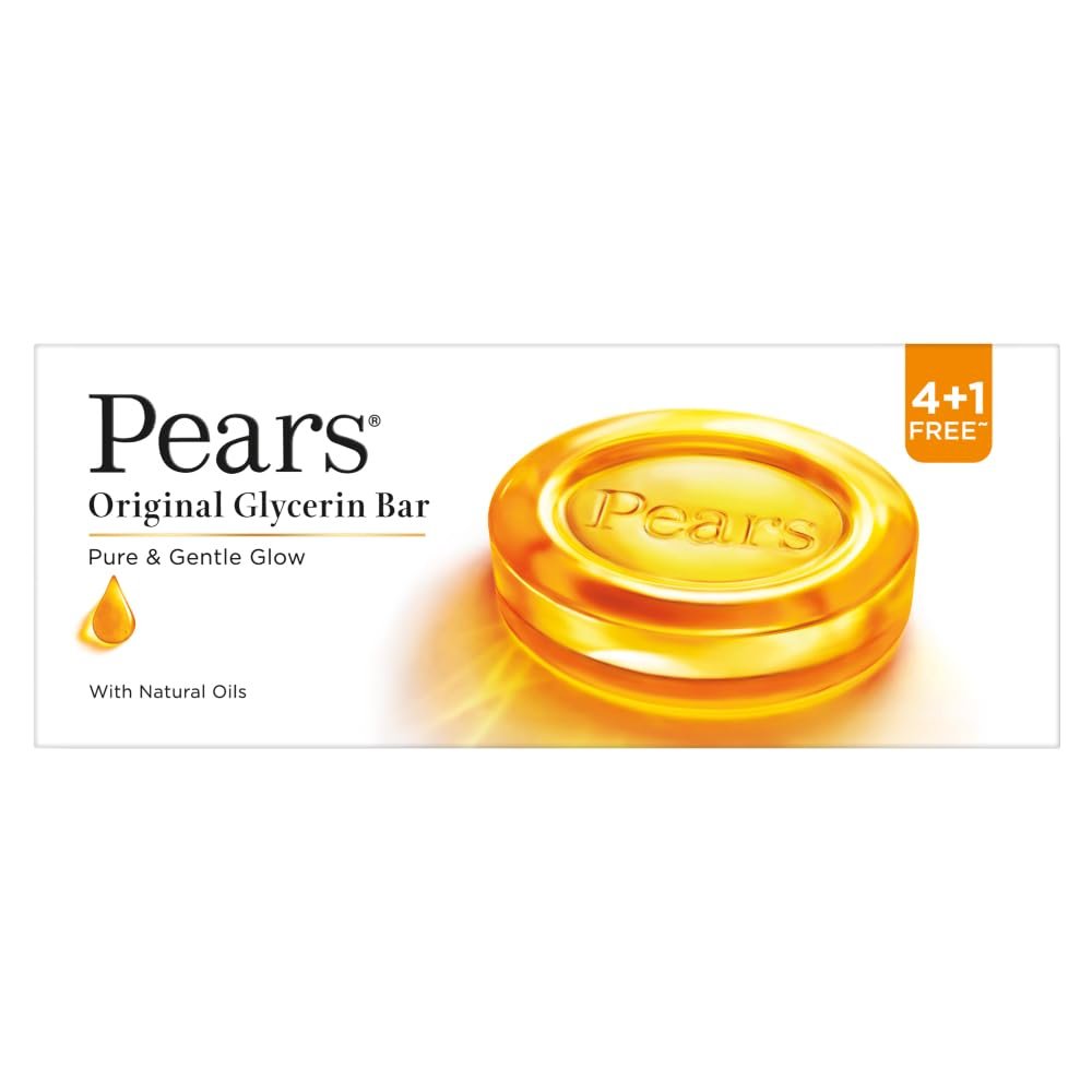 Pears Original Glycerin Soap Bar – Pure & Gentle Glow | With 98% Pure Glycerin | For Hydration & Glow | With Plant Based Cleanser for Skin & Body | Paraben-free | 125gms x 5
