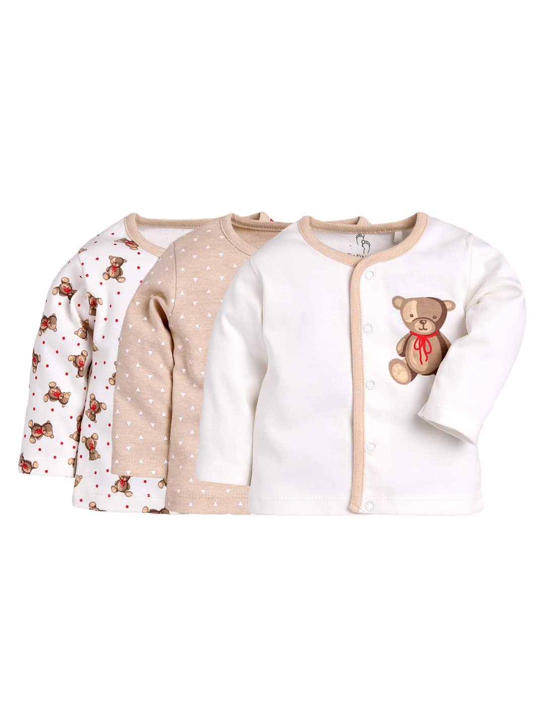 BABYGO Baby Boys & Baby Girls 100% Cotton Full Sleeve Front Open Regular Fit T-Shirt Pack of 3 | Soft Breathable Infant Clothing with Snap Buttons | Printed Newborn Baby Wear Daily Use