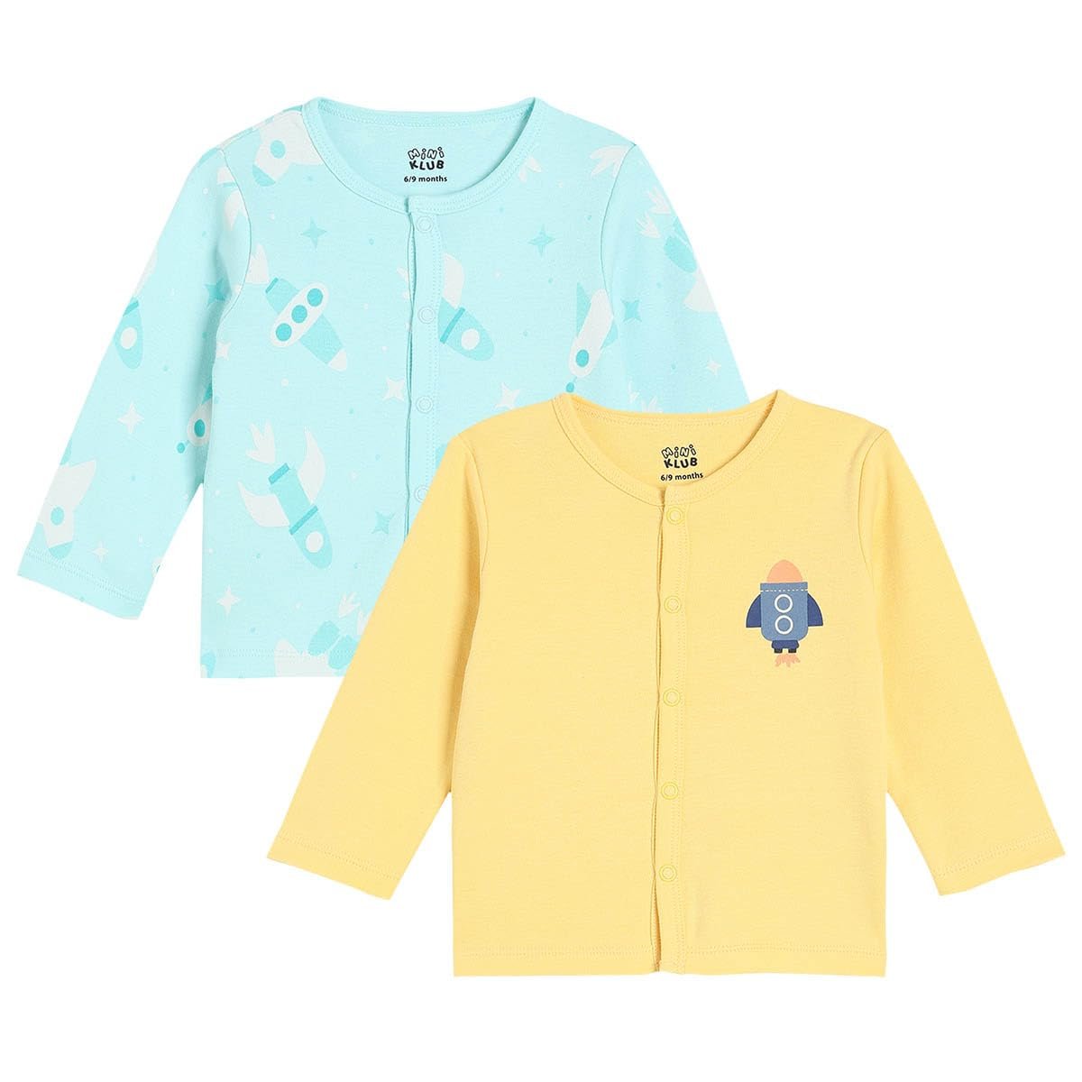 miniklub Baby Boys Round Neck Knitted Cotton Front Open Vest, Pack of 2, Blue/Yellow (6-9M)