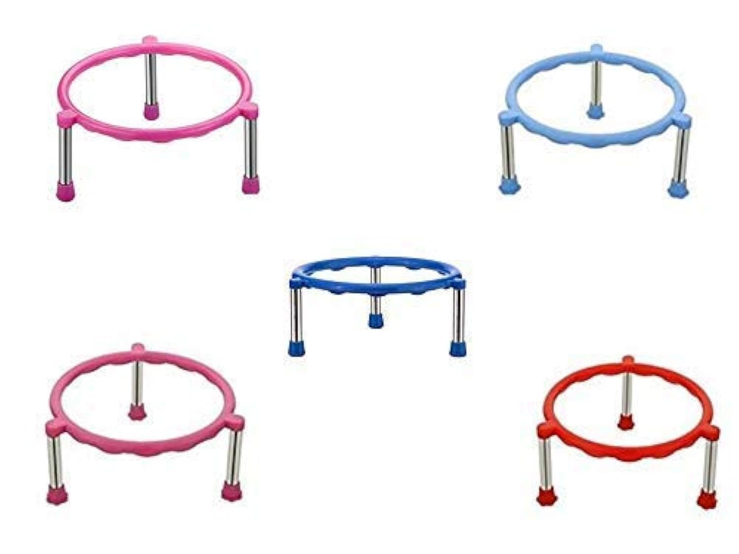 shaan Glister Single Ring Matka/Pot Stands with Stainless Steel Legs – 5 Pieces