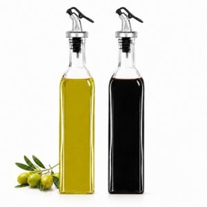 STAR WORK-Glass Oil Dispenser Bottle for Kitchen | Stainless Steel Leak-Proof Cork | Transparent Oil Pourer and Holder 500ml (Combo Pack of 2)