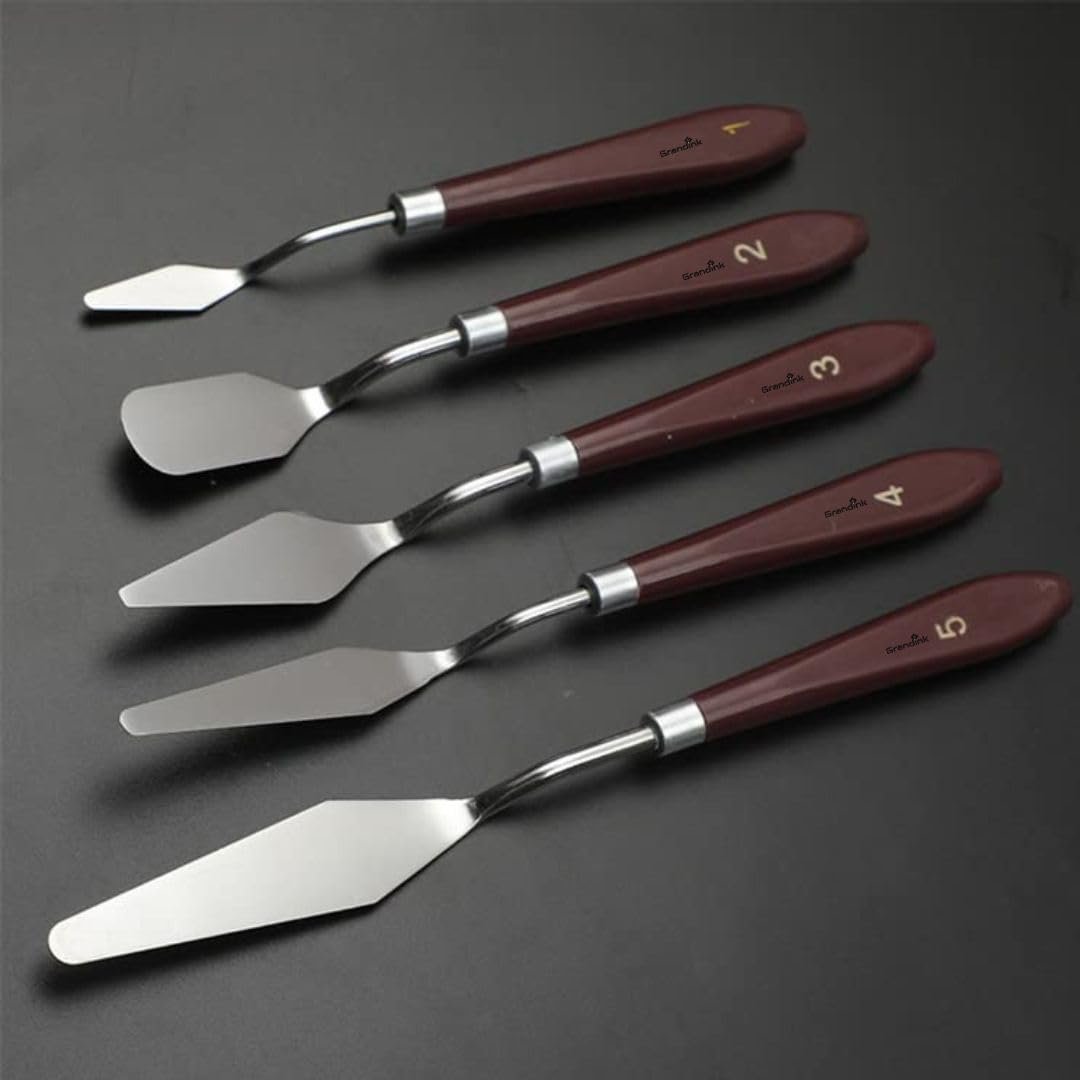 Grandink Palette Painting Knives Set of 5, Stainless Steel, Brown Handle