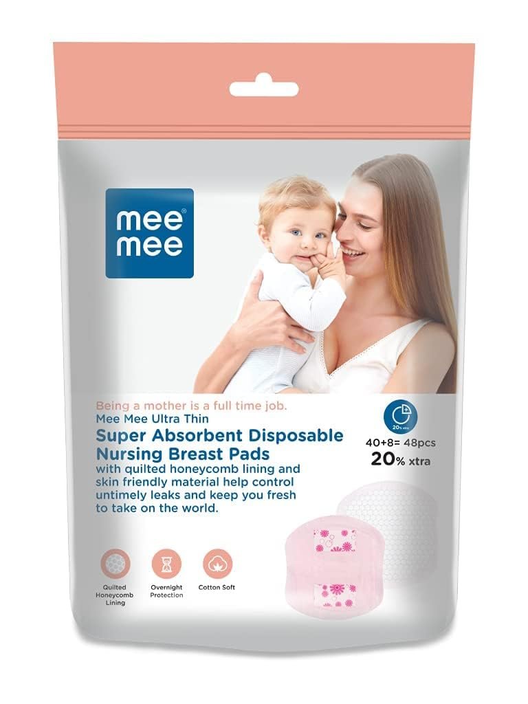 Mee Mee Disposable Nursing & Maternity Breast Pads 48 Pcs | Ultra Thin Honeycomb Pads with Leak Guard | Super Absorbent Soft Cotton | Compact, Leakproof, Skin-Friendly, Breastfeeding Pads for New Moms