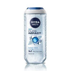 NIVEA MEN Pure Impact 250ml Body Wash| Shower Gel for Face, Body & Hair| Purifying Micro Particles for Extra Fine Scrub & Instant Summer Freshness|Clean, Healthy & Moisturized Skin