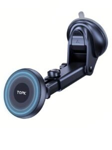 TOPK Magnetic Car Phone Holder, Magnetic Phone Car Mount for Windshield and Dashboard, Strong Suction Adjustable Long Arm with Strongest Magnet, Car Cradle for iPhone 15/14/13/12 Series (Black)