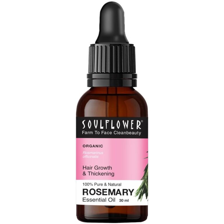 Soulflower Rosemary Essential Oil for Hair Growth, Hair Fall Control, Nourishment & Strengthening, Skin Care| Clinically Tested and Ecocert Certified Organic 100% Pure & Natural Undiluted, 30ml