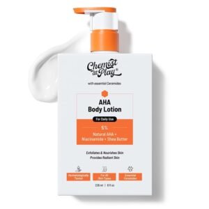 Chemist At Play AHA Body Lotion for Dry Skin | Exfoliates Dead Skin, Deeply Nourishes & Boosts Radiance | With 5% Natural AHA, Niacinamide & Shea Butter | Skin Brightening & Moisturising Lotion- 236ml