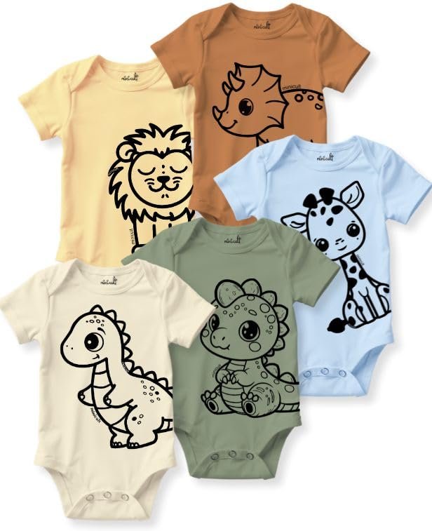 minicult Set of Cotton Unisex Front Open T-Shirt with snap Buttons Pack 5 jhabla