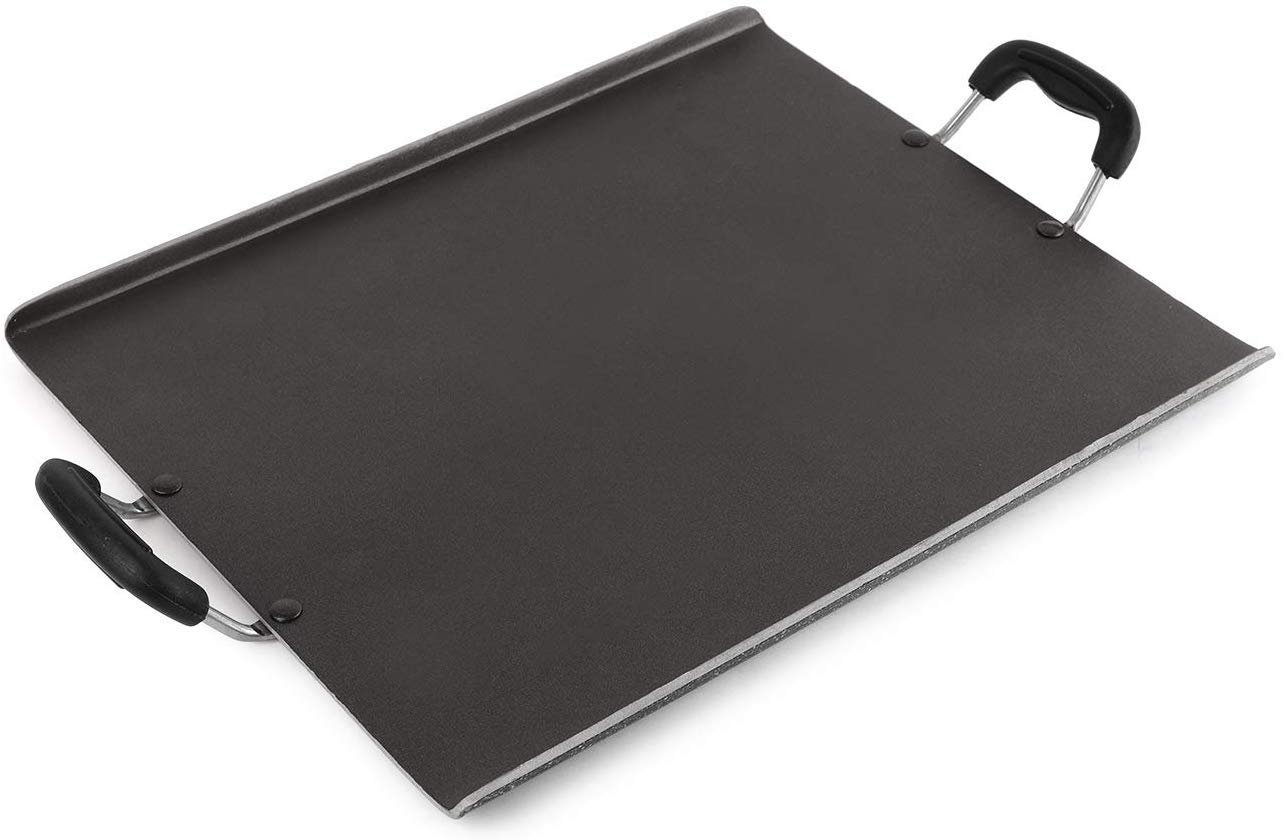 CELLO Aluminium Non-Stick Induction Base Square Dosa Patri Tawa 35 CM, Black | ISI Certified, High Guage PFOA Free Hammered Toned Gas Stove & Induction Base, Scratch Resistant, Easy Cooking & Cleaning