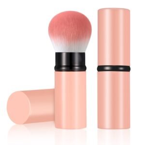 Falliny Retractable Kabuki Makeup Brush, Travel Face Blush Brush, Portable Powder Brush with Cover for Blush, Bronzer, Buffing, Flawless Powder Cosmetics