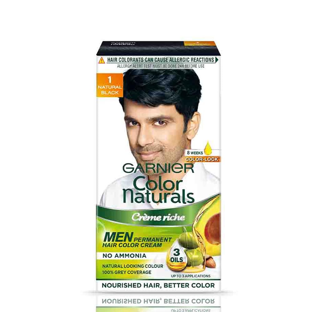 Garnier, Hair Colouring Creme, Long-lasting Colour, Smoothness & Shine, Color Naturals Men, Shade: 1 Natural Black, 30ml + 30g