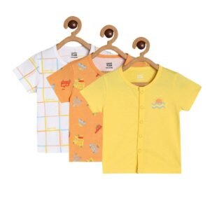 miniklub Baby Short Sleeve Knitted Cotton Front Open Vest, Pack of 3 (Multi Color)