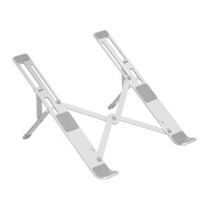 amazon basics Laptop Stand, Height-Adjustable, Foldable, Portable, Ventilated, Fits Up to 15.6-Inch Laptops (Aluminium Alloy, Silver) Tabletop