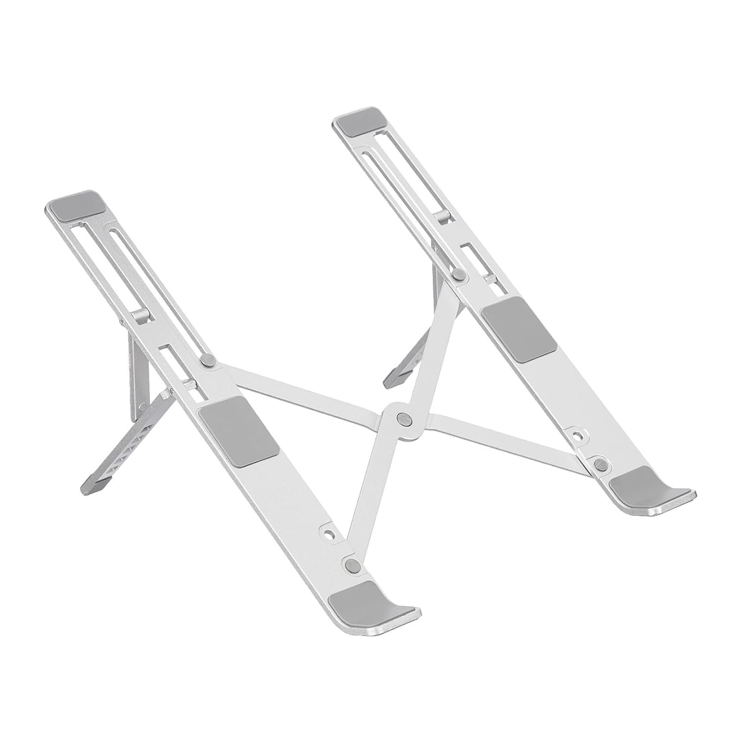 amazon basics Laptop Stand, Height-Adjustable, Foldable, Portable, Ventilated, Fits Up to 15.6-Inch Laptops (Aluminium Alloy, Silver) Tabletop