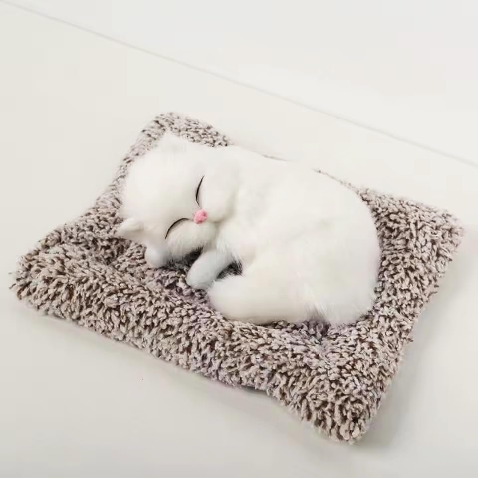 SUPER TOY Cute Sleeping Cat Plush Toy with Meow Sound, Gift for Kids Car Dashboard Accessories