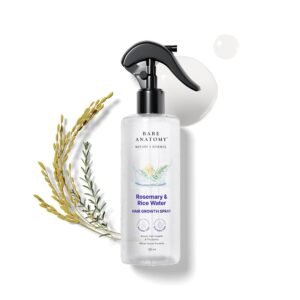 Bare Anatomy Nature x Science Rosemary Water Spray for Hair Growth & Hair Thickness with Rice Water | 100% Natural Extract | Soft & Smooth Hair | Controls Hairfall & Adds Shine | Non-Greasy & Fast Absorbing | 200 ml