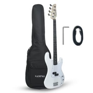 Kadence PBWH Tennessee 46.5” Electric Bass Guitar (P-Style) | Solid Poplar Wood Body, Maple Neck | Split-Coil Pickup | Fixed Bridge | Gig Bag + Cable | Matte White