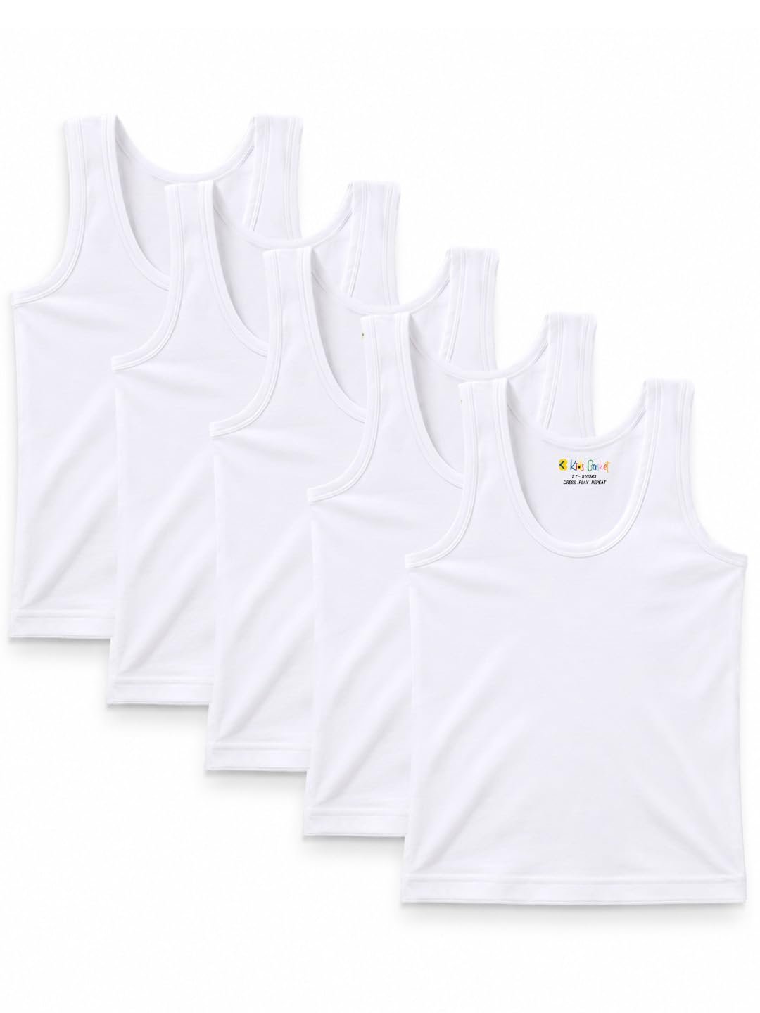 Kids Basket 100% Pure Cotton White Vest for Kids Boys & Girls | Soft Baniyan/Sando Innerwear | Combo Pack of 5 & 10