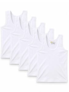 Kids Basket 100% Pure Cotton White Vest for Kids Boys & Girls | Soft Baniyan/Sando Innerwear | Combo Pack of 5 & 10