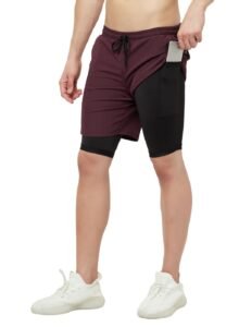 TRUEREVO – 2 in 1 Running Sports Shorts for Men with Mobile Phone Pocket – Quick Dry & Lightweight Moisture-Wicking Active Wear, Gym Shorts for Men Workout – Double Layer Half Pant with Inner Tights
