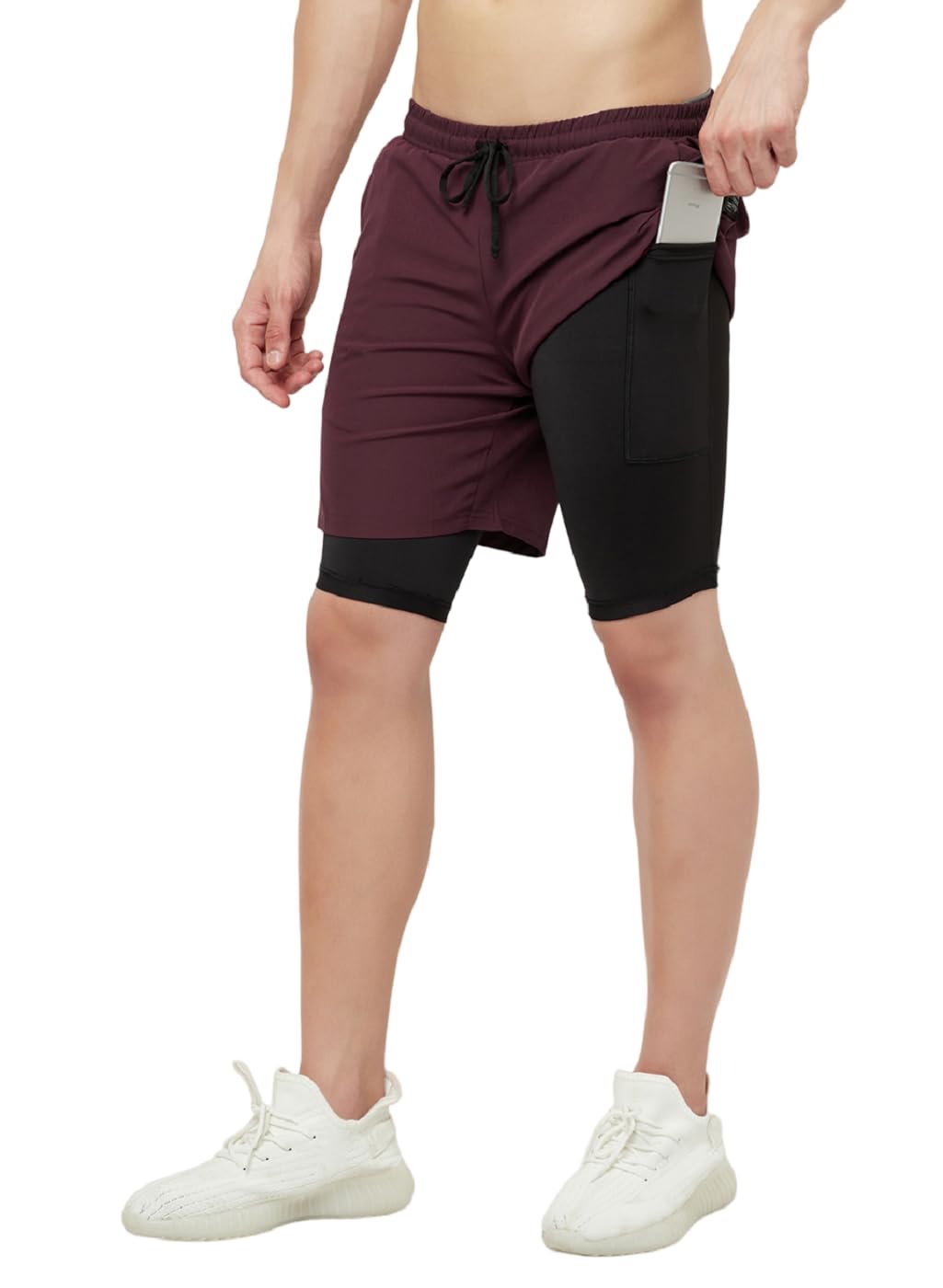 TRUEREVO – 2 in 1 Running Sports Shorts for Men with Mobile Phone Pocket – Quick Dry & Lightweight Moisture-Wicking Active Wear, Gym Shorts for Men Workout – Double Layer Half Pant with Inner Tights