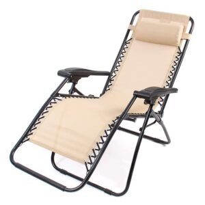STAR WORK Stainless Steel Zero Gravity Chair, Lawn Chair Recliner Lounge, Portable Camping Folding Beach Chair With Removable Pillow (Beige)