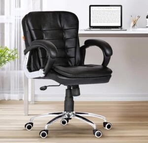 Da URBAN® Milford Mid Back Revolving Leatherette Ergonomic Home & Office Executive Chair with High Comfort Seating, Height Adjustable Seat & Heavy Duty Metal Base (Black)
